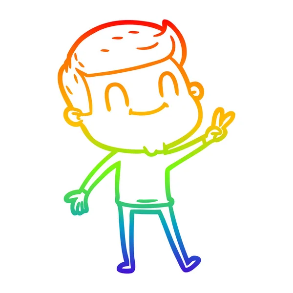 Arco iris gradiente línea dibujo dibujos animados hombre amigable — Vector de stock