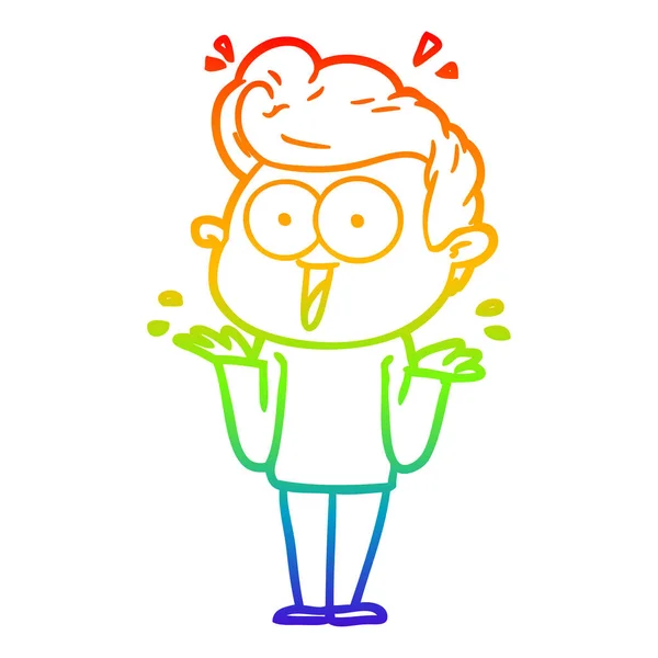 Regenboog gradiënt lijntekening cartoon man afschudden — Stockvector