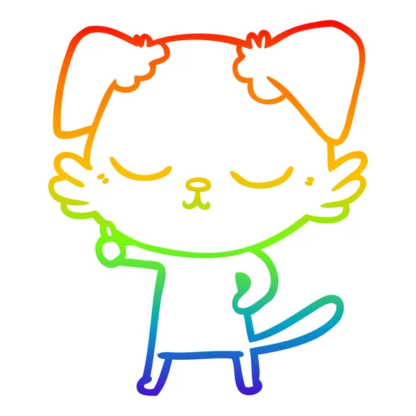 Rainbow gradient ligne dessin chien dessin animé mignon — Image vectorielle