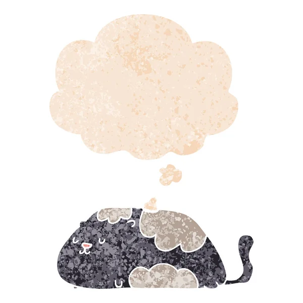 Retro dokulu tarzında karikatür kedi ve düşünce balonu — Stok Vektör