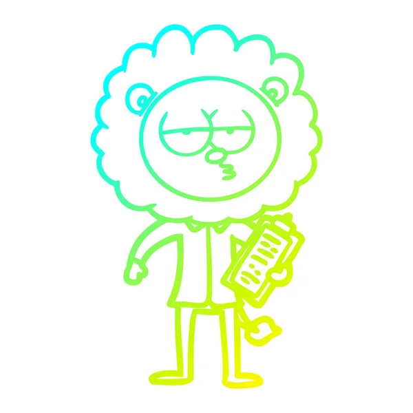 Cold gradient line drawing cartoon bored lion manager — стоковый вектор