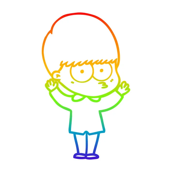 Rainbow gradient linje ritning nervös tecknad pojke — Stock vektor