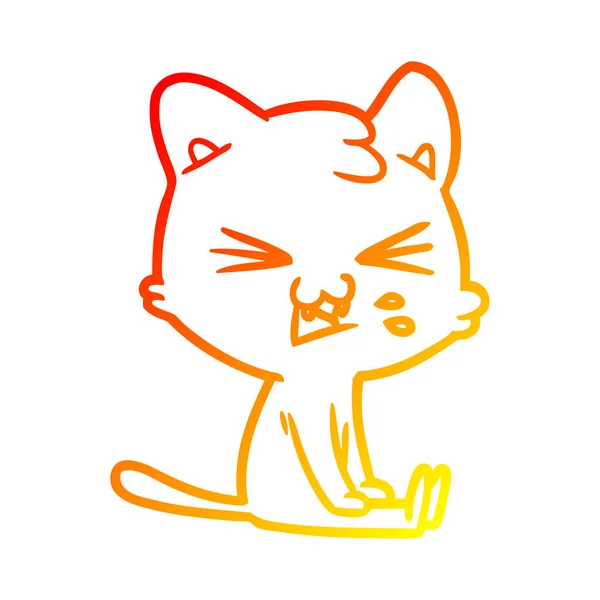 Línea de gradiente caliente dibujo dibujos animados silbido gato — Vector de stock