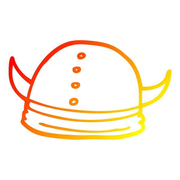 Línea de gradiente caliente dibujo dibujos animados casco vikingo — Vector de stock