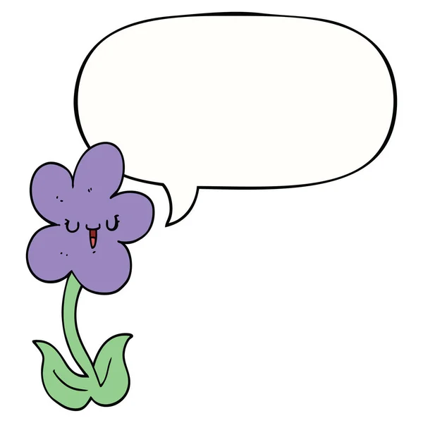 Karikatür çiçek ve mutlu yüz ve konuşma balonu — Stok Vektör