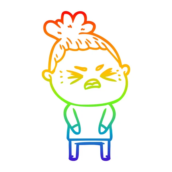 Rainbow gradient ligne dessin dessin animé femme en colère — Image vectorielle