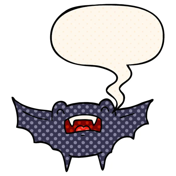 Chauve-souris vampire dessin animé et bulle de parole dans le style de bande dessinée — Image vectorielle