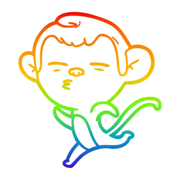 Rainbow gradient ligne dessin dessin animé singe suspect — Image vectorielle