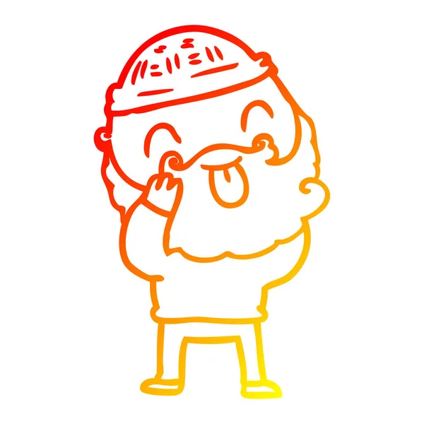 Sıcak degrade çizgi dil dışarı yapışmasını sakallı adam çizim — Stok Vektör