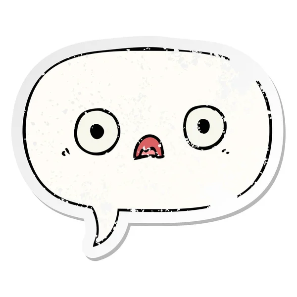 Cute cartoon face and speech bubble distressed sticker — Stock Vector