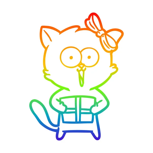 Rainbow gradient line drawing cartoon cat — Stock Vector