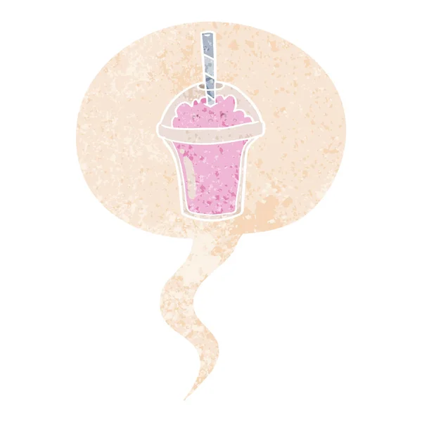 Retro dokulu tarzda karikatür smoothie ve konuşma balonu — Stok Vektör