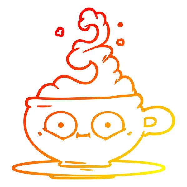 Warm gradient line drawing cartoon hot cup of coffee — Stock Vector