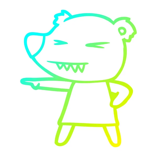 Linha gradiente frio desenho apontando urso desenho animado — Vetor de Stock