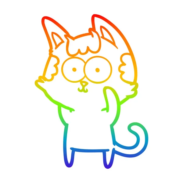 Arco iris gradiente línea dibujo feliz dibujos animados gato — Vector de stock