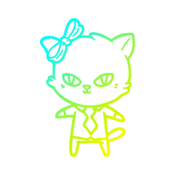 Linea gradiente freddo disegno carino cartone animato gatto capo — Vettoriale Stock