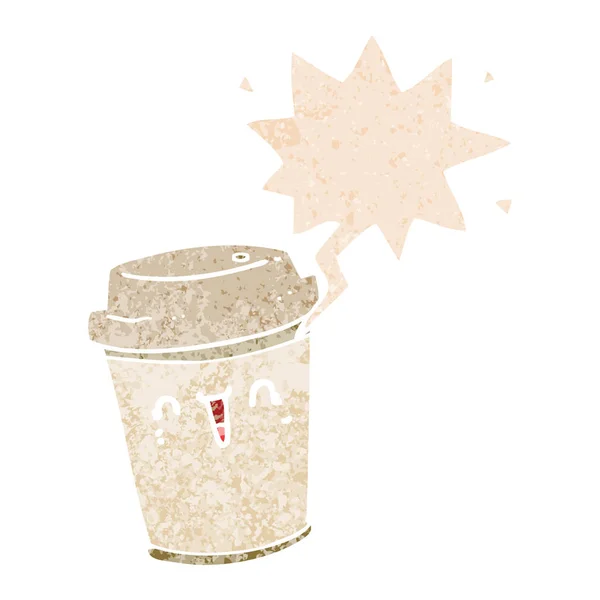Desenhos animados tirar café e bolha de fala em styl texturizado retro — Vetor de Stock