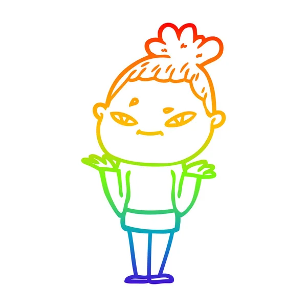 Regenboog gradiënt lijntekening cartoon vrouw — Stockvector