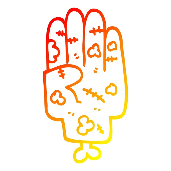 Warm gradient line drawing cartoon zombie hand — Stock Vector