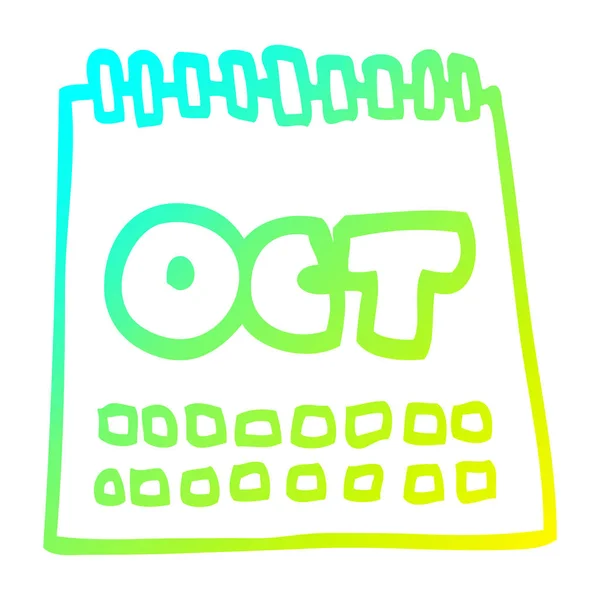 Linea gradiente freddo disegno calendario dei cartoni animati che mostra mese di ottobre — Vettoriale Stock