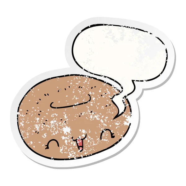 Cute cartoon donut and speech bubble distressed sticker — Stock Vector