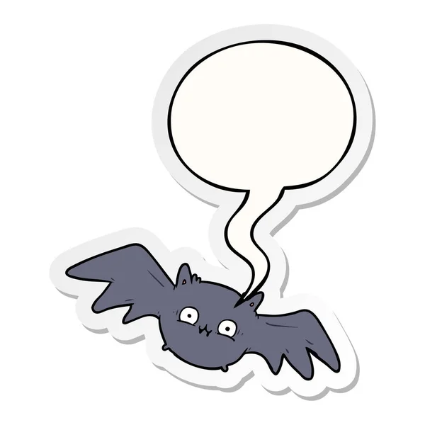 Karikatür vampir halloween yarasa ve konuşma kabarcık etiket — Stok Vektör