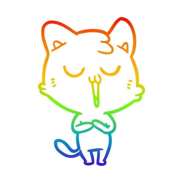 Regenboog gradiënt lijntekening cartoon kat zingen — Stockvector