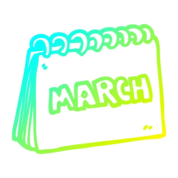 Κρύα γραμμή διαβάθμισης σχέδιο καρτούν ημερολόγιο που δείχνει μήνας Mar — Διανυσματικό Αρχείο