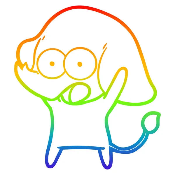 Rainbow gradient line drawing cute cartoon elephant — Stock Vector