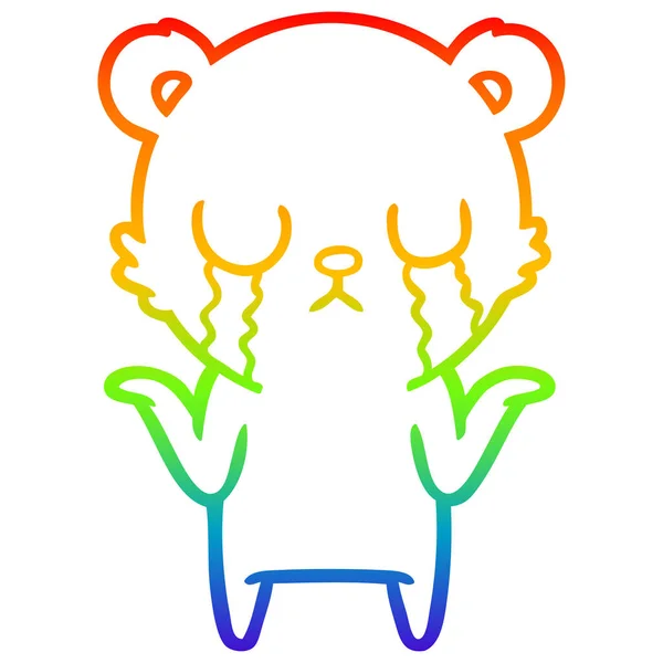 Arco iris gradiente línea dibujo llorando dibujos animados oso — Vector de stock