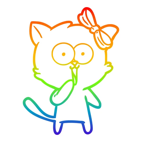 Arco iris gradiente línea dibujo dibujos animados gato — Vector de stock