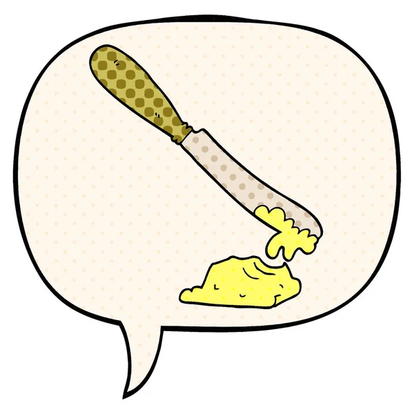 Cuchillo de dibujos animados propagación de mantequilla y burbuja del habla en los cómics s — Archivo Imágenes Vectoriales