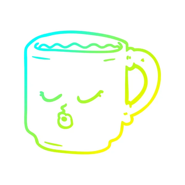 Línea de gradiente frío dibujo de dibujos animados taza de café — Vector de stock