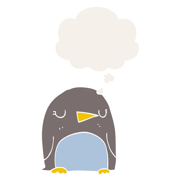 Cartoon penguin and thought bubble in retro style — Stock Vector