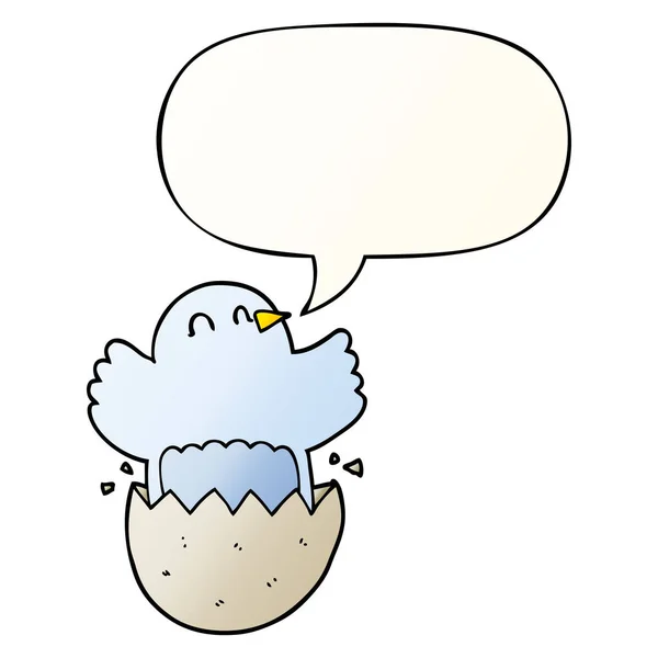 Cartoon hatching chicken and speech bubble in smooth gradient st — Stock Vector