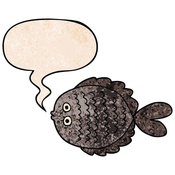 Cartoon flat fish and speech bubble in retro texture style — Stock Vector