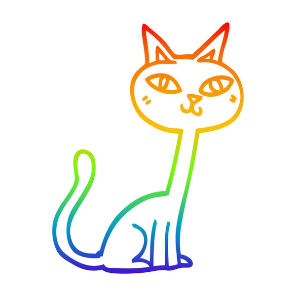 Arco iris gradiente línea dibujo dibujos animados gato — Vector de stock