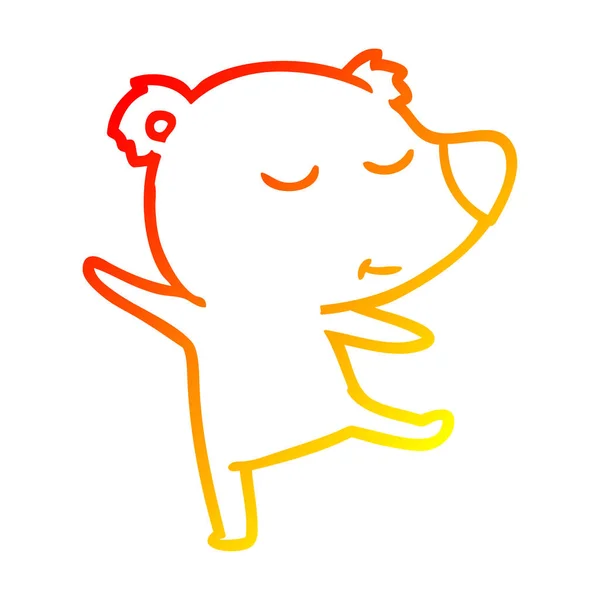 Linha gradiente quente desenho feliz urso dos desenhos animados dança — Vetor de Stock