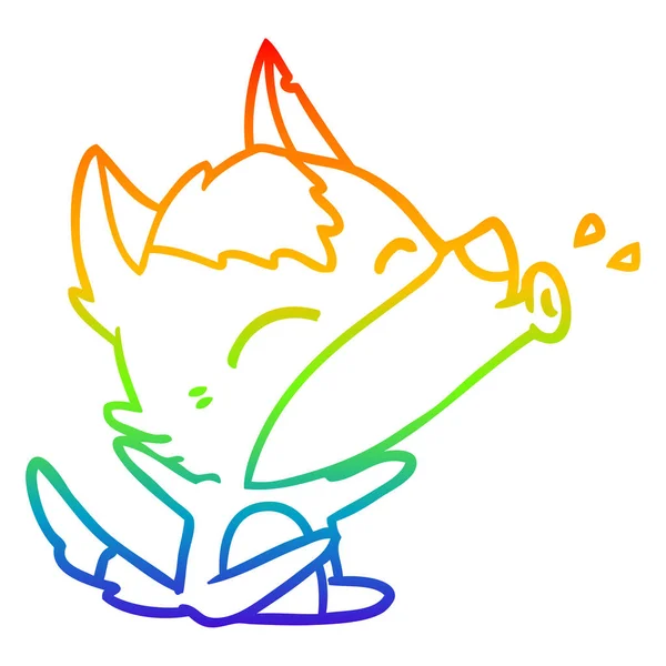 Rainbow gradient linje ritning ylande Wolf Cartoon — Stock vektor