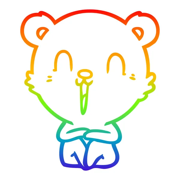 Rainbow gradient line drawing happy cartoon polar bear — Stock Vector