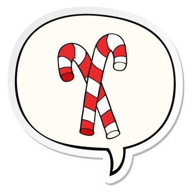 karikatür şeker kamışı ve konuşma kabarcık etiket