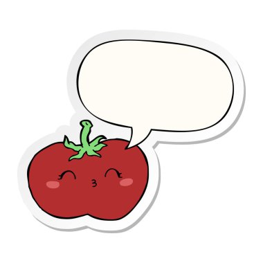 karikatür domates ve konuşma kabarcık etiket