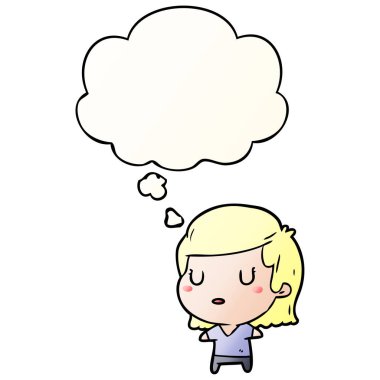 karikatür kadın ve pürüzsüz degrade tarzında kabarcık düşünce