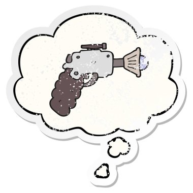 karikatür ışın silah ve sıkıntılı yıpranmış etiket olarak kabarcık düşünce