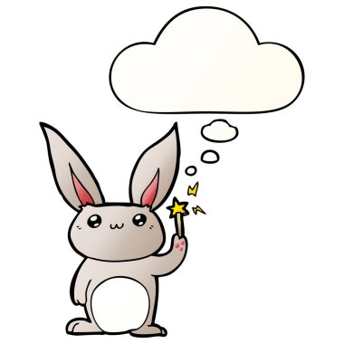 sevimli karikatür tavşan ve pürüzsüz degrade tarzında kabarcık düşünce