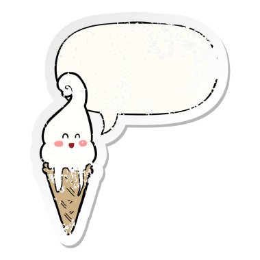 karikatür dondurma ve konuşma balonu sıkıntılı etiket