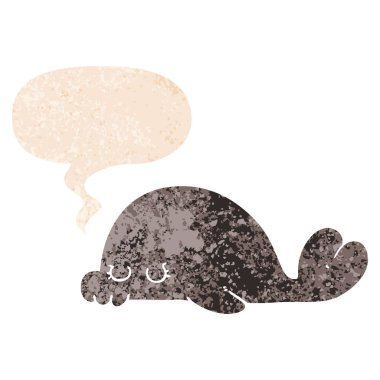 retro dokulu tarzda karikatür mühür ve konuşma balonu