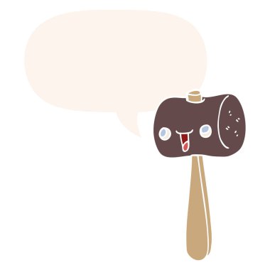 retro tarzında karikatür tokmak ve konuşma balonu