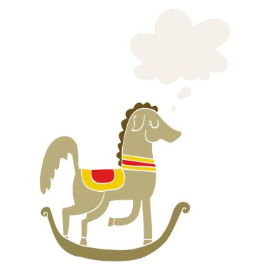 retro tarzında çizgi film sallanan at ve düşünce balonu