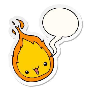 sevimli karikatür alev ve konuşma kabarcık etiket